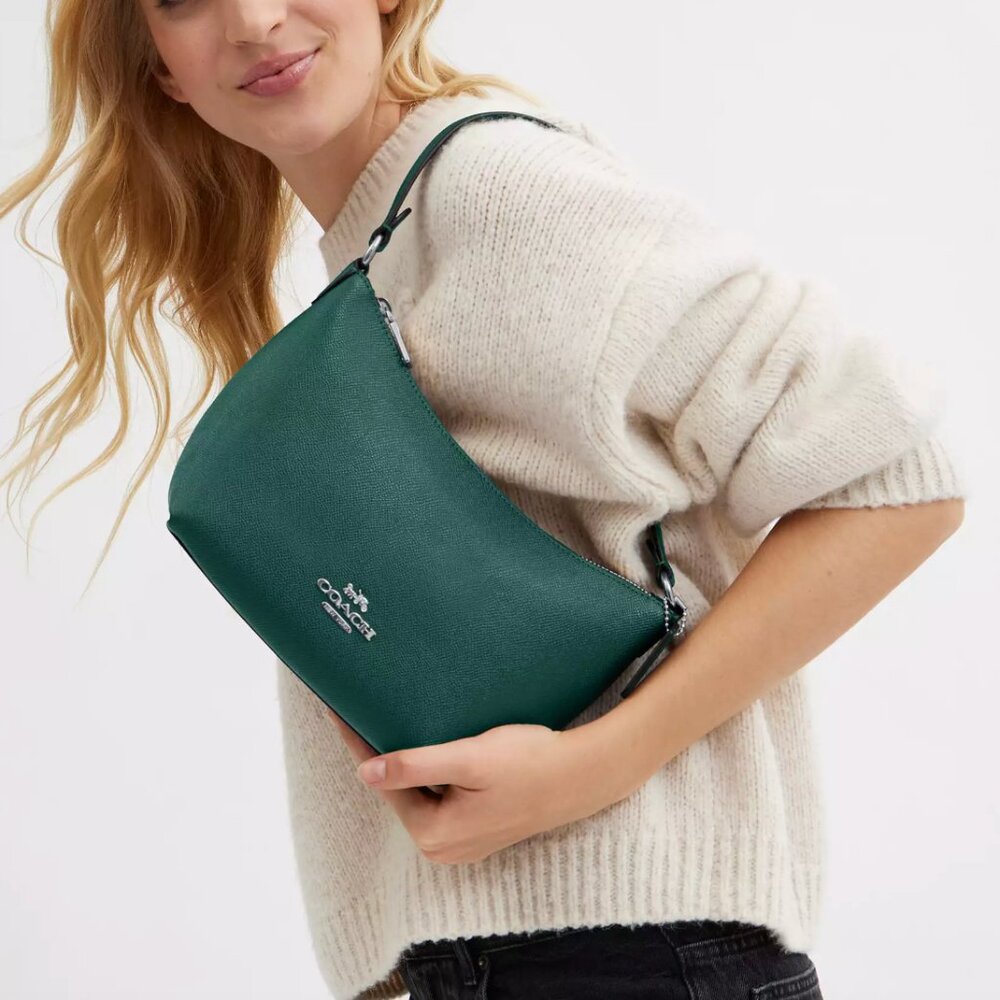NWT COACH Zip Top Shoulder Bag - Crossgrain leather - CW390 Emerald Green $350